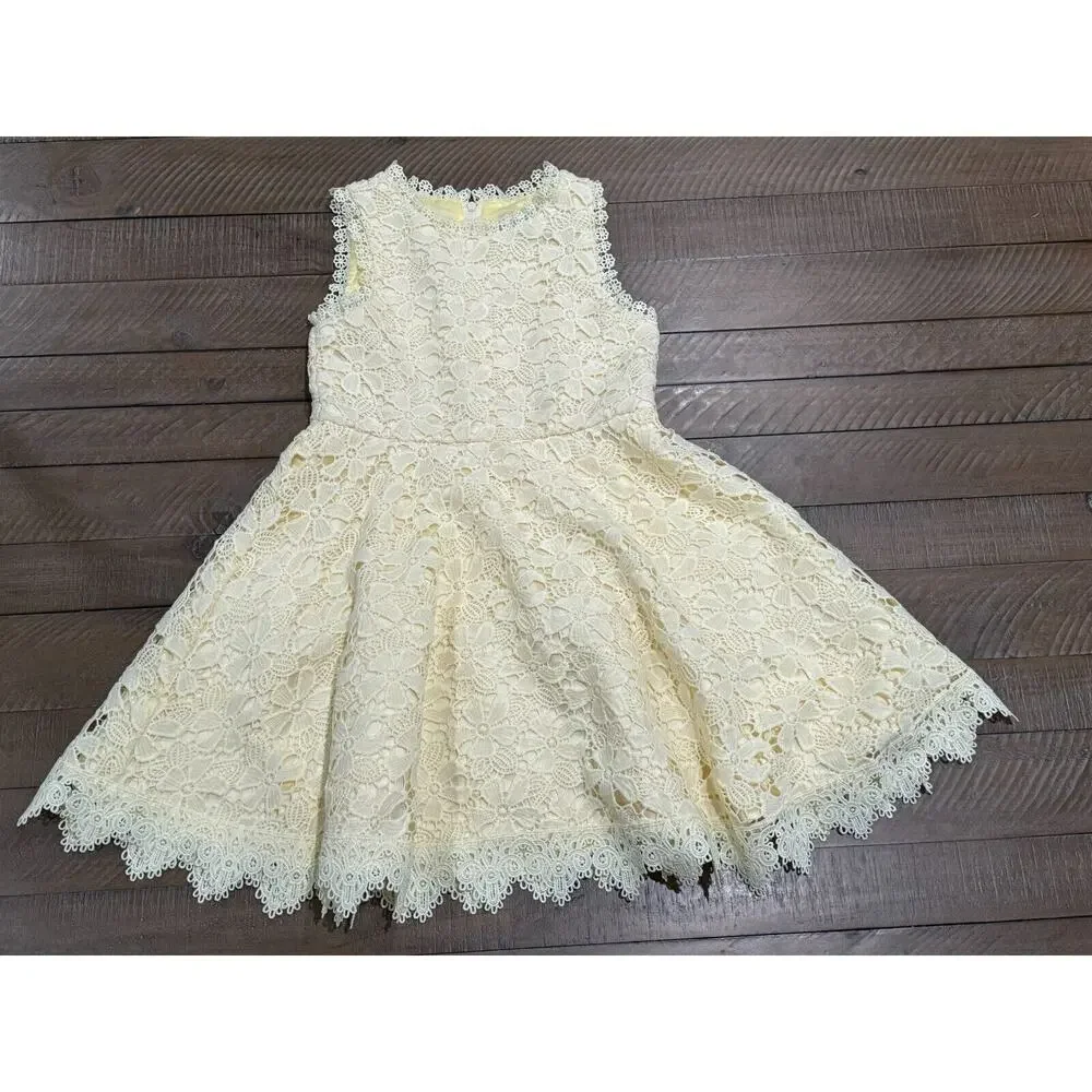 Rare Editions - Yellow Crochet A-Line Skater Dress - Girls Size 6